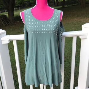 Chaus cold shoulder Blouse Top studs SZ L NWT